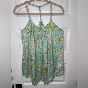 Light Aqua Floral Print Strappy Women's Tank Top